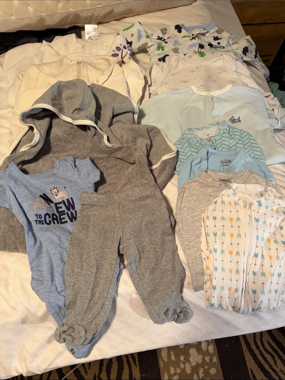 Newborn Baby Boy Gray and Blue Baby Bundle - Soft Cotton swaddles & Outfit